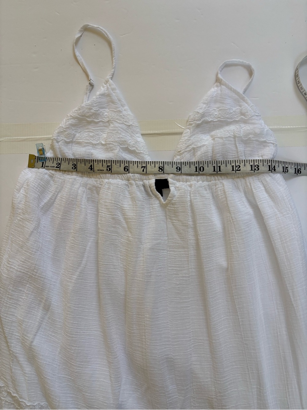 Zara White Maxi Dress XS Tiered Spaghetti Strap Lace Trim Boho Beach Vacation - Picture 5 of 7